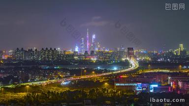 广州新光大桥珠江新城全景夜景延时固定延时摄影